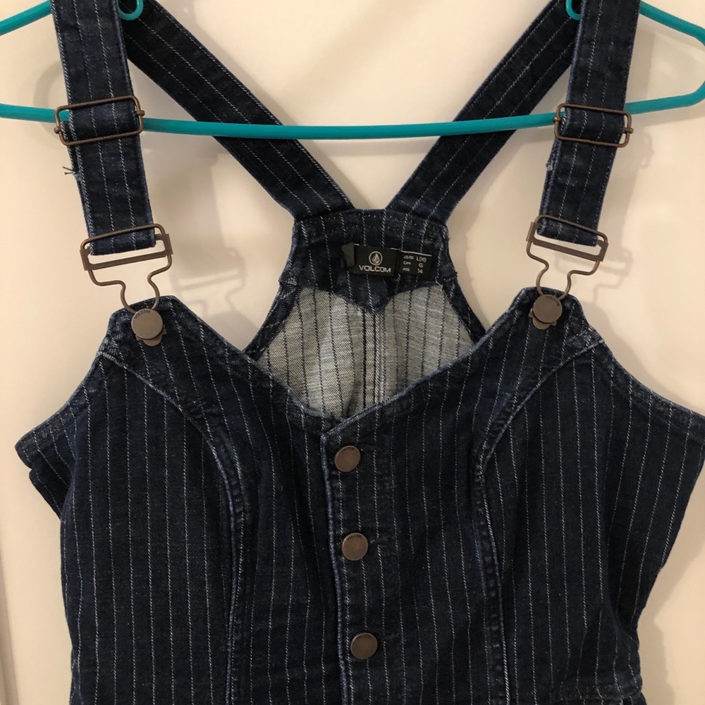 Volcom blue Jean overall shorts